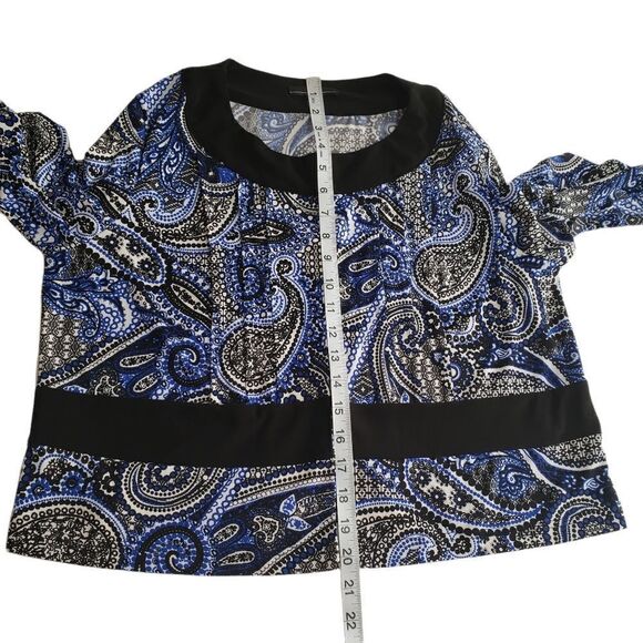 R&K Black Blue Paisley Print Open Cropped Jacket Sz L - Picture 8 of 13